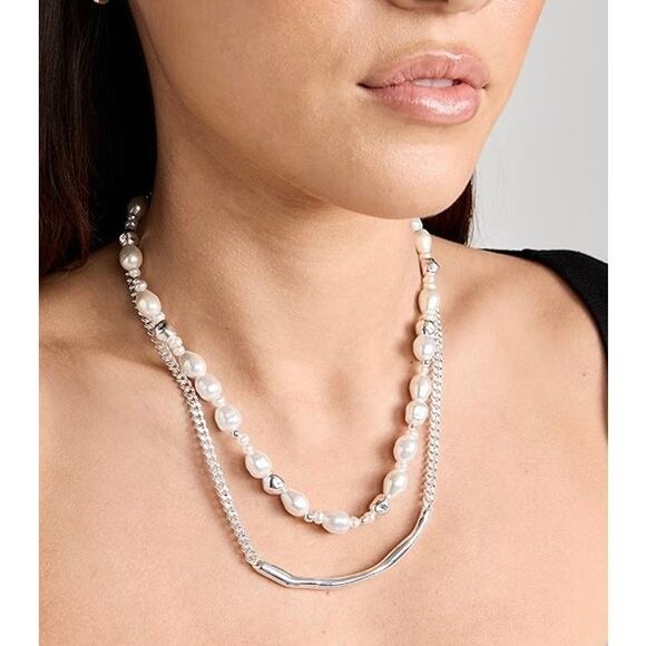 NEW MADEWELL Set of 2 Necklaces – Freshwater Pearl Chain & Silver Bar Necklace - Picture 6 of 12